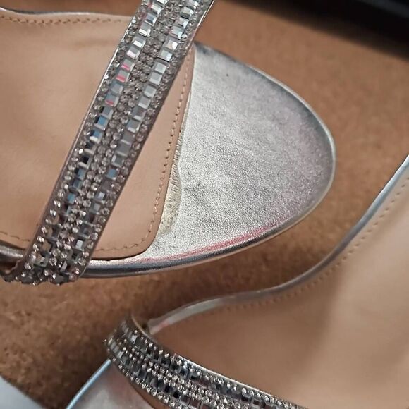 Allegra K Sandals Block Heels Solid Rhinestone Ankle Strap Sandals Silver 9 - Picture 4 of 5